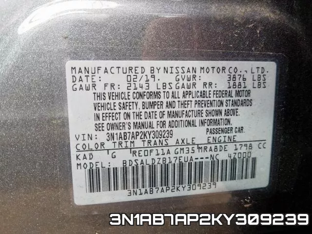 3N1AB7AP2KY309239 фото 2