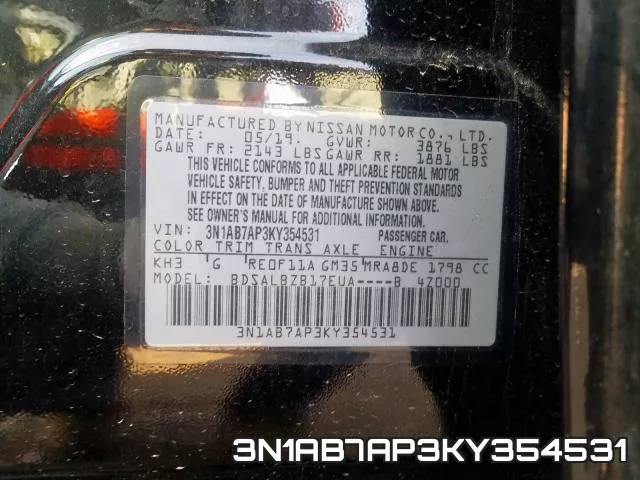 3N1AB7AP3KY354531 фото 2
