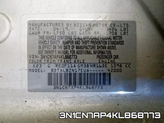 3N1CN7AP4KL868773 фото 2