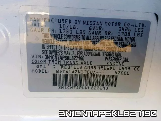 3N1CN7AP6KL827190 фото 2