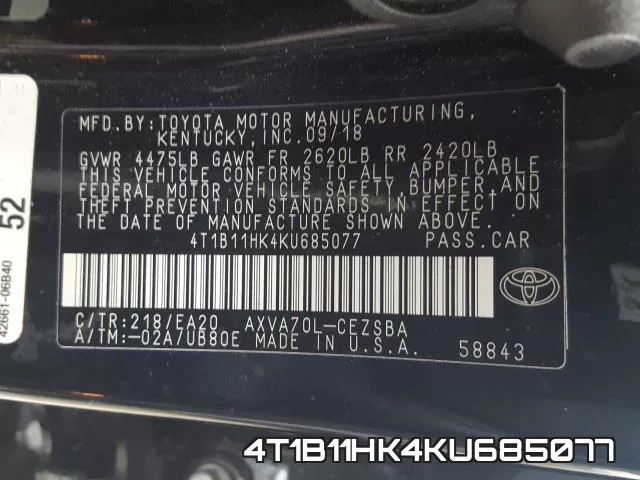 4T1B11HK4KU685077 фото 2