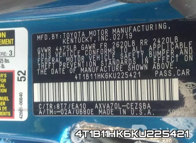 4T1B11HK6KU225421 фото 10