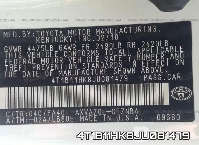 4T1B11HK8JU081479 фото 10