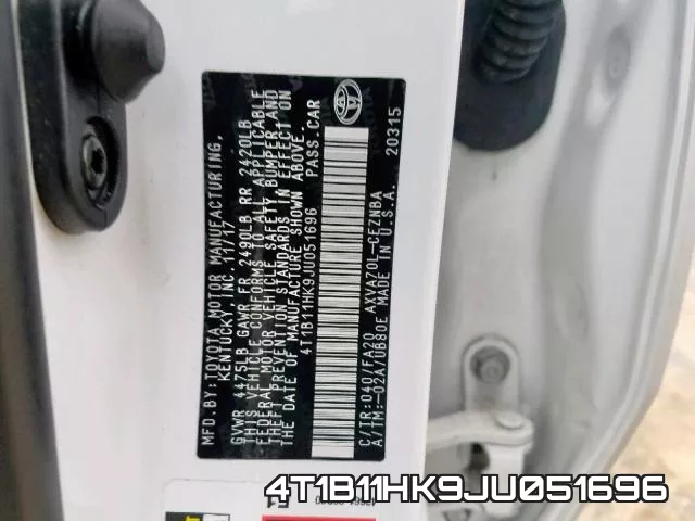 4T1B11HK9JU051696 фото 2