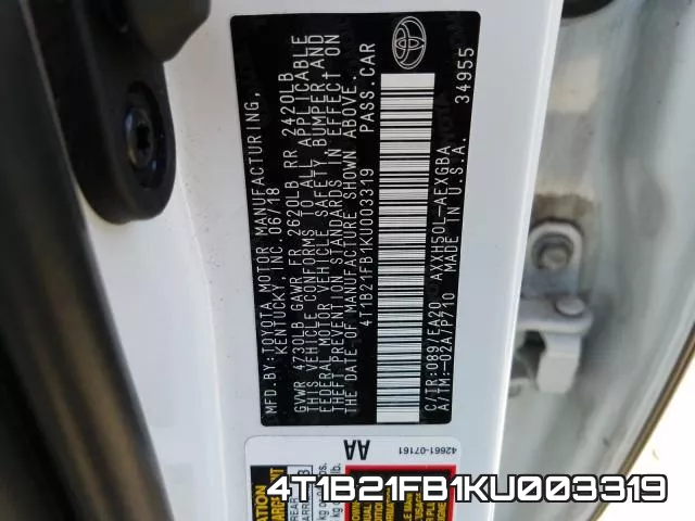4T1B21FB1KU003319 фото 2