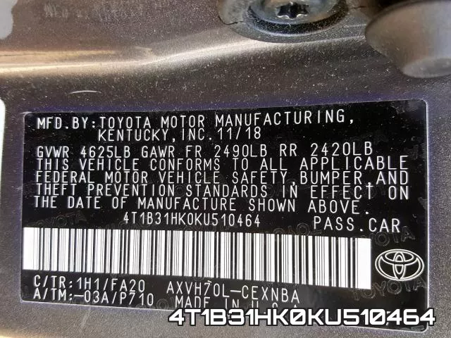 4T1B31HK0KU510464 фото 2