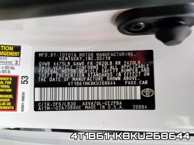 4T1B61HK8KU268644 фото 2