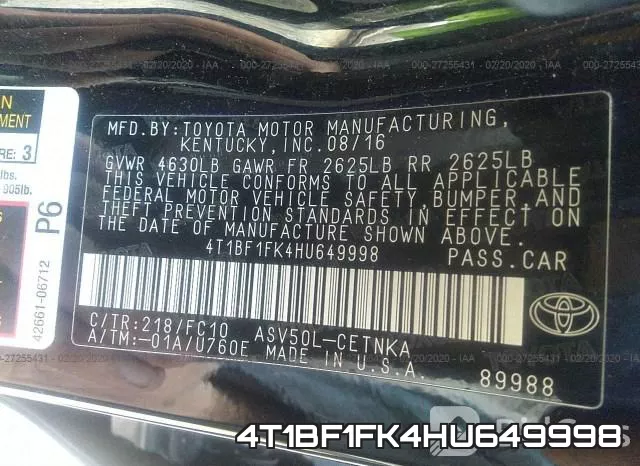 4T1BF1FK4HU649998 фото 10