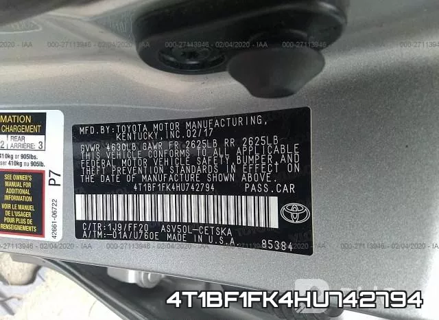 4T1BF1FK4HU742794 фото 9