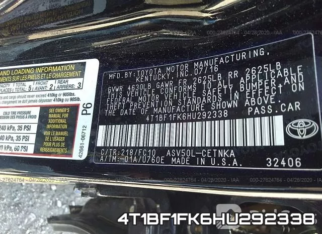 4T1BF1FK6HU292338 фото 10