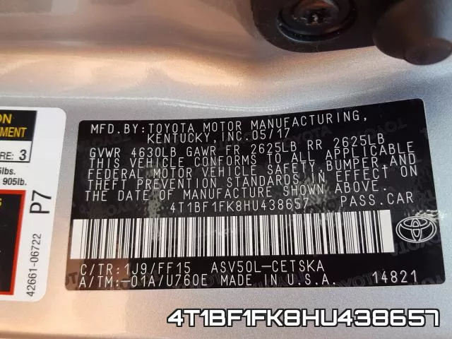 4T1BF1FK8HU438657 фото 2