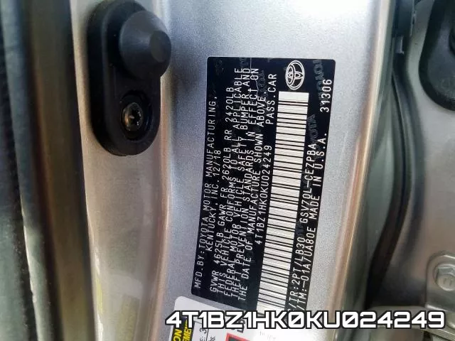 4T1BZ1HK0KU024249 фото 2