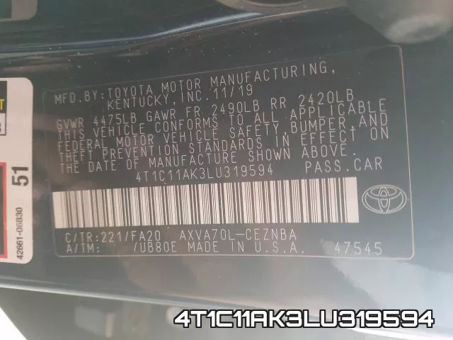 4T1C11AK3LU319594 фото 2