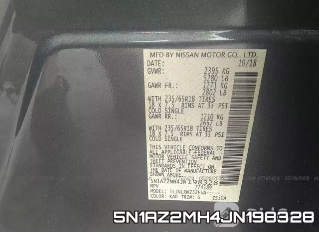 5N1AZ2MH4JN198328 фото 10
