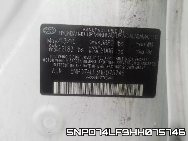 5NPD74LF3HH075746 фото 2