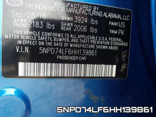 5NPD74LF6HH139861 фото 2