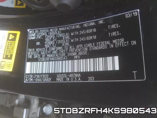 5TDBZRFH4KS980543 фото 2