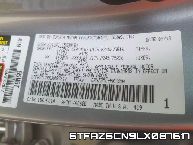 5TFAZ5CN9LX087617 фото 2