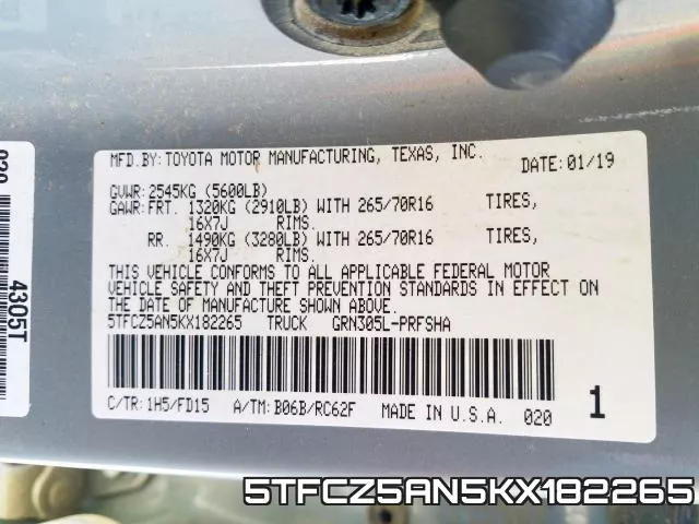 5TFCZ5AN5KX182265 фото 2
