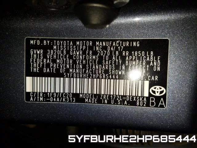 5YFBURHE2HP685444 фото 2