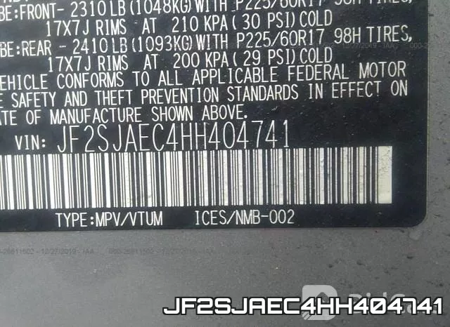JF2SJAEC4HH404741 фото 10