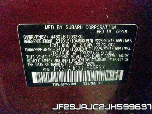 JF2SJAJC2JH599637 фото 2