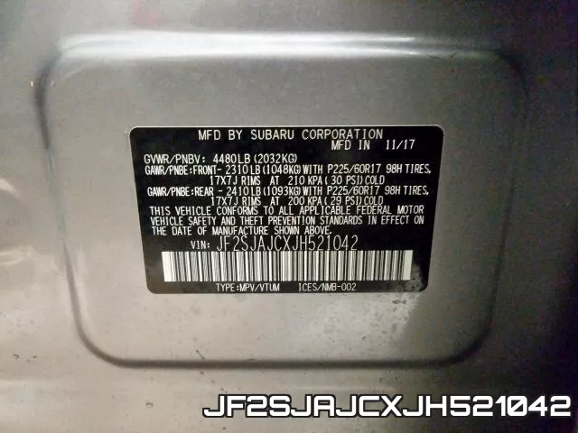 JF2SJAJCXJH521042 фото 2