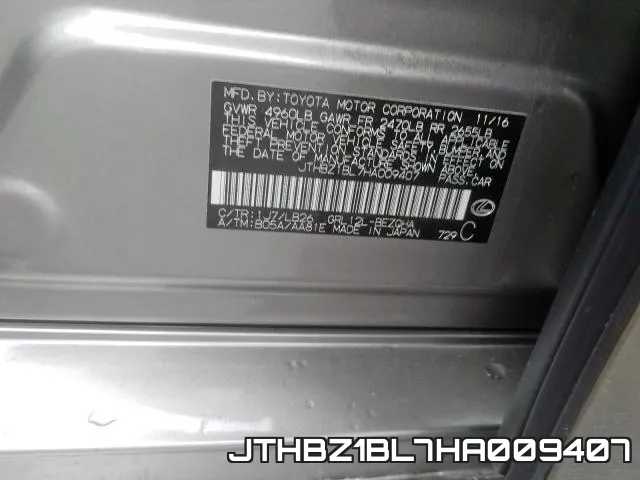 JTHBZ1BL7HA009407 фото 2