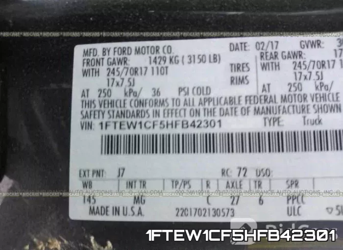 1FTEW1CF5HFB42301 фото 10