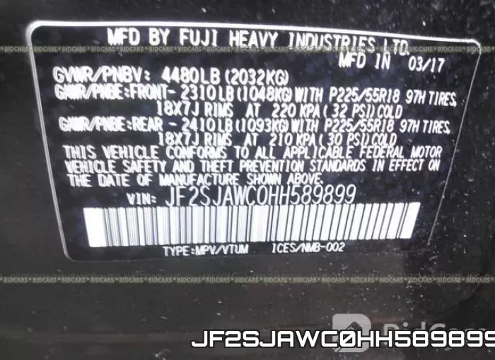 JF2SJAWC0HH589899 фото 10