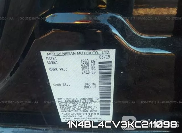 1N4BL4CV3KC211098 фото 10