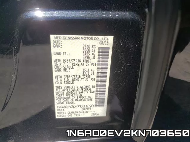 1N6AD0EV2KN703650 фото 2