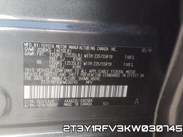 2T3Y1RFV3KW030745 фото 2
