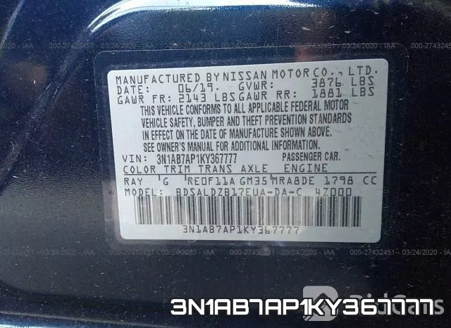 3N1AB7AP1KY367777 фото 10