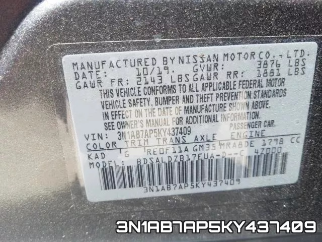 3N1AB7AP5KY437409 фото 2