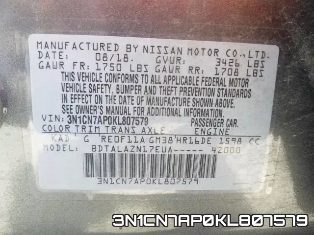 3N1CN7AP0KL807579 фото 2
