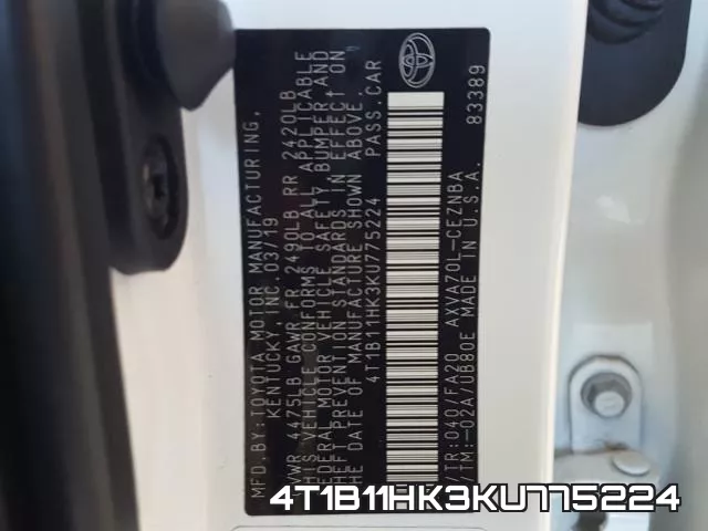 4T1B11HK3KU775224 фото 2