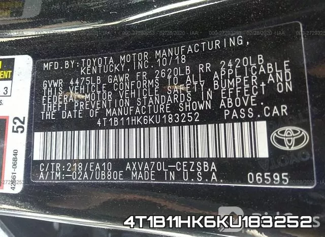 4T1B11HK6KU183252 фото 10