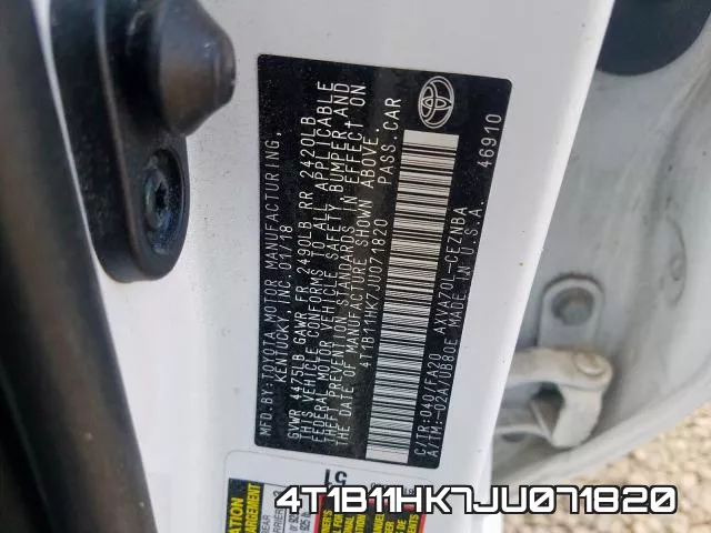 4T1B11HK7JU071820 фото 2