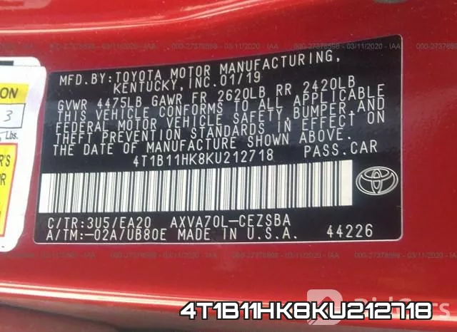 4T1B11HK8KU212718 фото 8