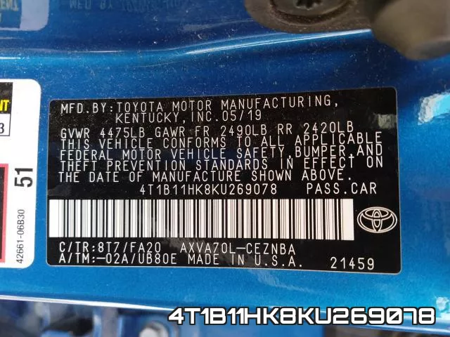 4T1B11HK8KU269078 фото 2