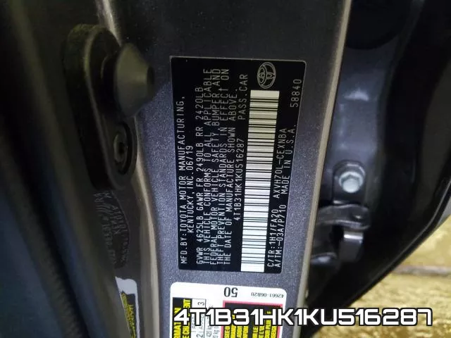 4T1B31HK1KU516287 фото 2