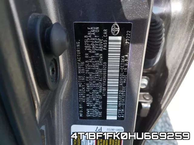 4T1BF1FK0HU669259 фото 2