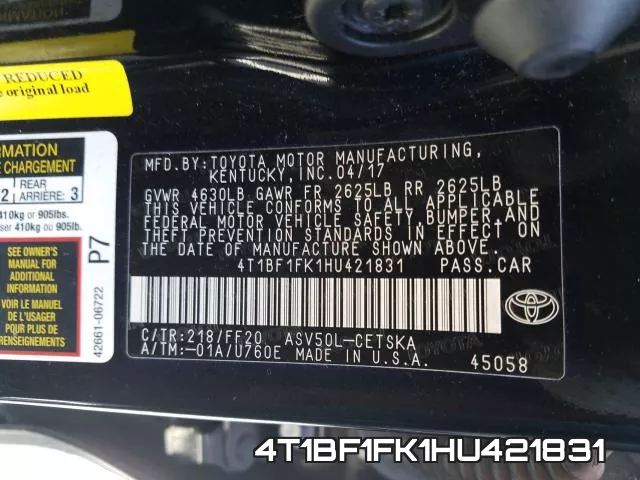4T1BF1FK1HU421831 фото 2
