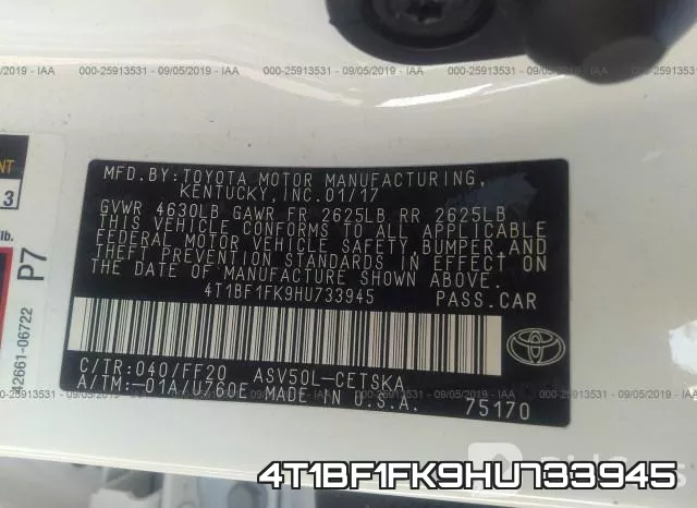 4T1BF1FK9HU733945 фото 10