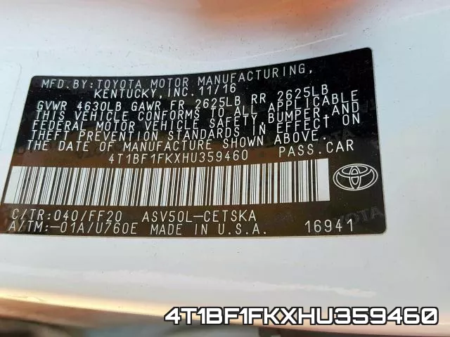 4T1BF1FKXHU359460 фото 2