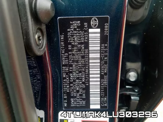 4T1J11AK4LU303296 фото 2