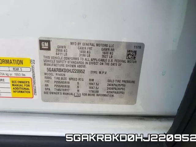 5GAKRBKD0HJ220952 фото 2