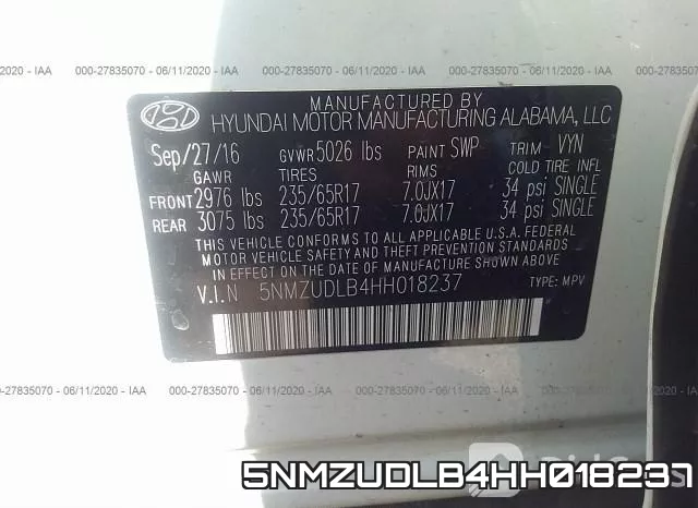 5NMZUDLB4HH018237 фото 10