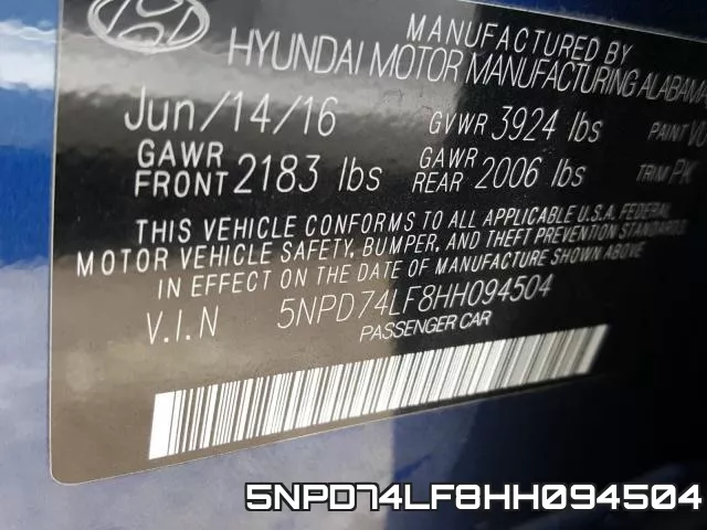 5NPD74LF8HH094504 фото 2